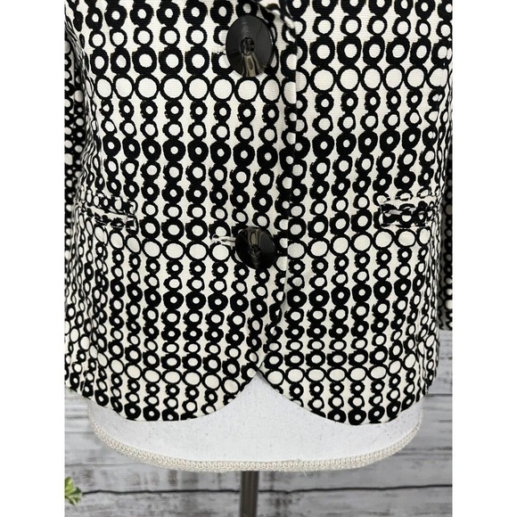 Cabi Blazer Jacket size 4 Black Ivory Circles Stretch Career Casual Collar Boho - Picture 7 of 11